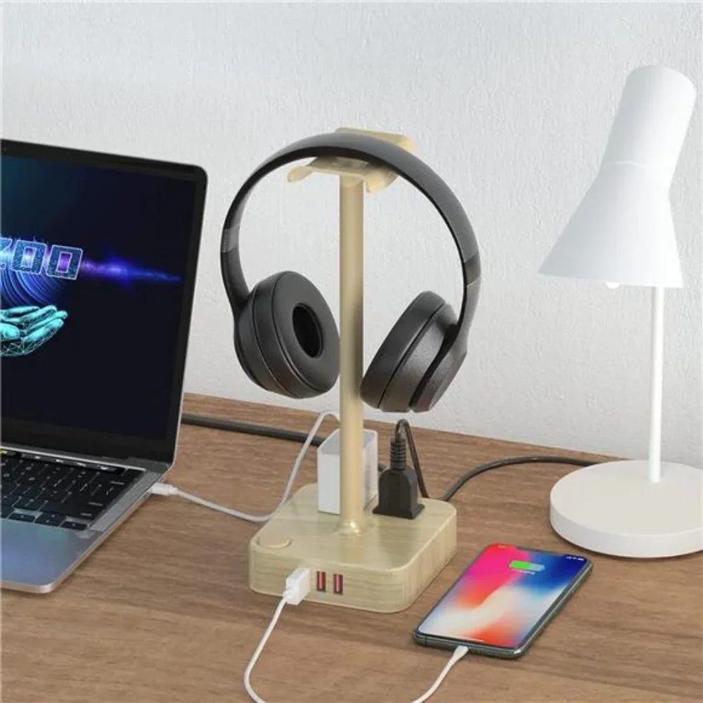 Headphone Stand with 3 USB Charger Desk Gaming Headset Holder Hanger Rack Gaming